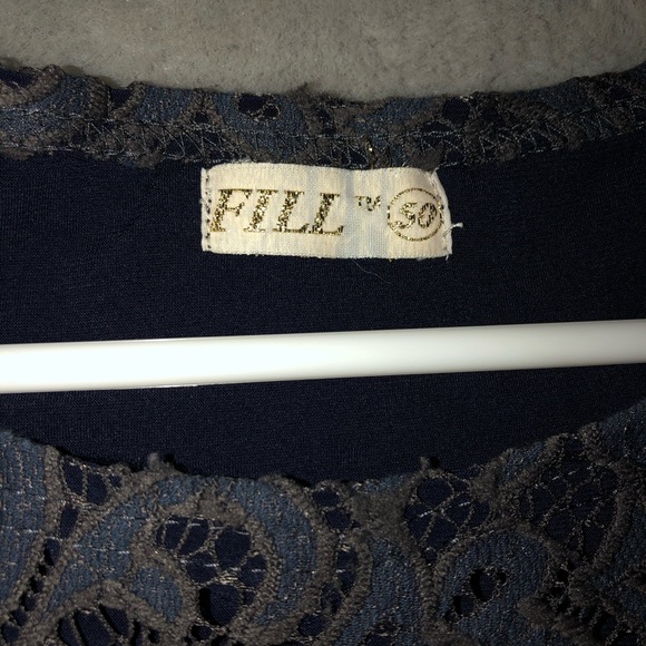 Grey/Blue Lace Dress Flutter Short Sleeve Midi - Picture 6 of 10